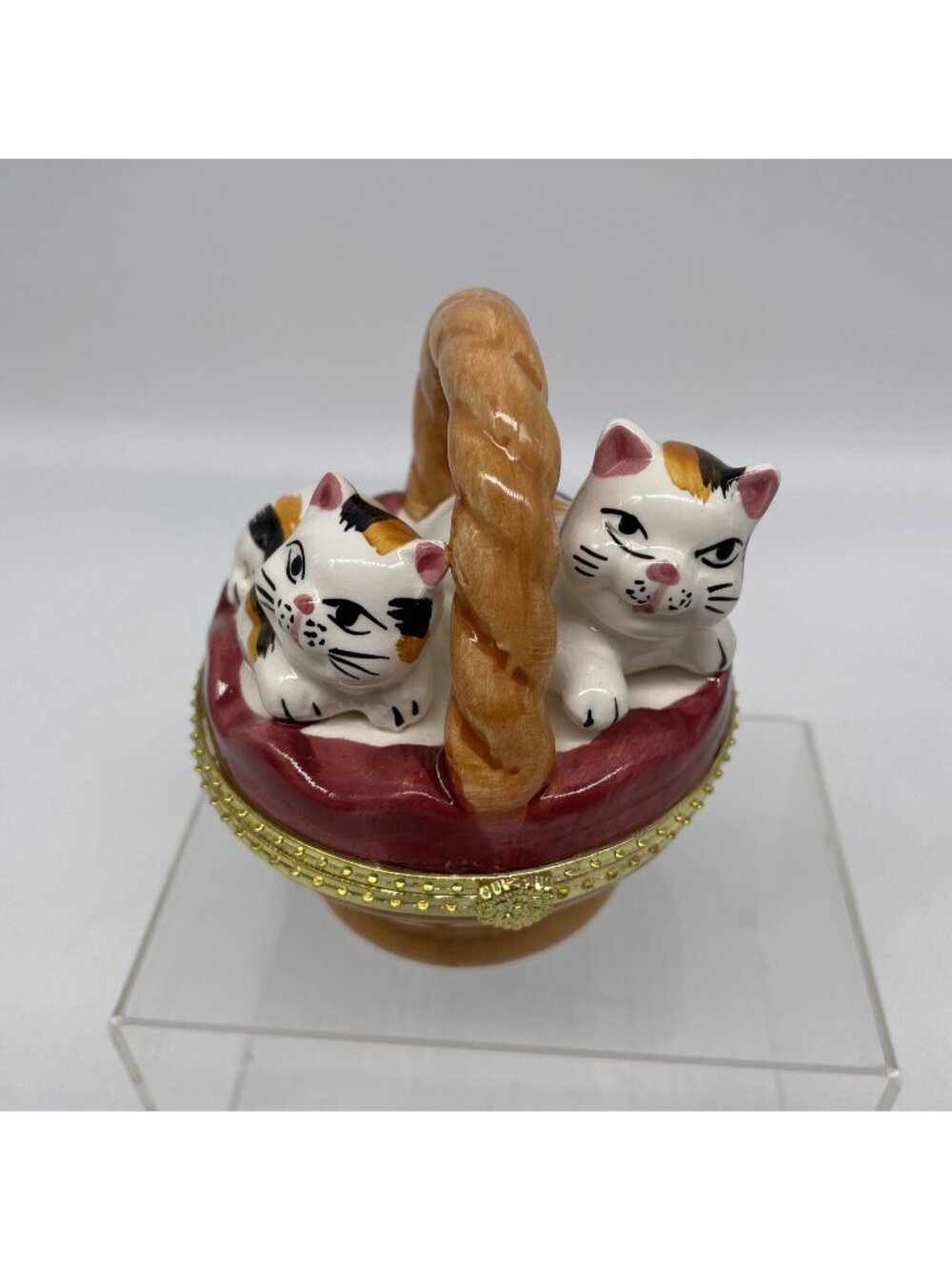 Kitty Cats In Basket Jewelry Box Trinket Dish 4” Ceramic Cat Lover Gift Present